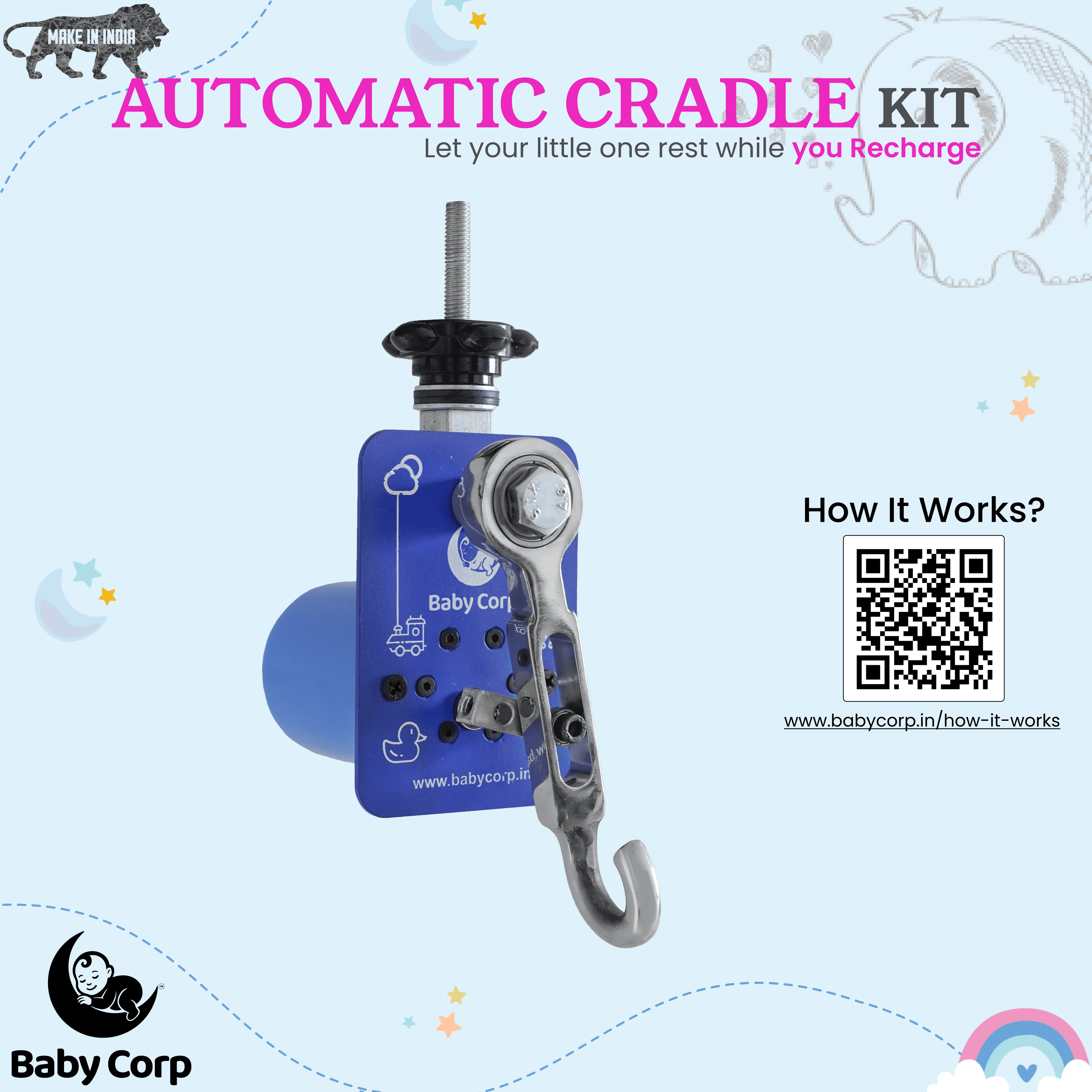 Baby Corp Automatic Cradle Kit with Premium Hammock (Cradle Not Included)