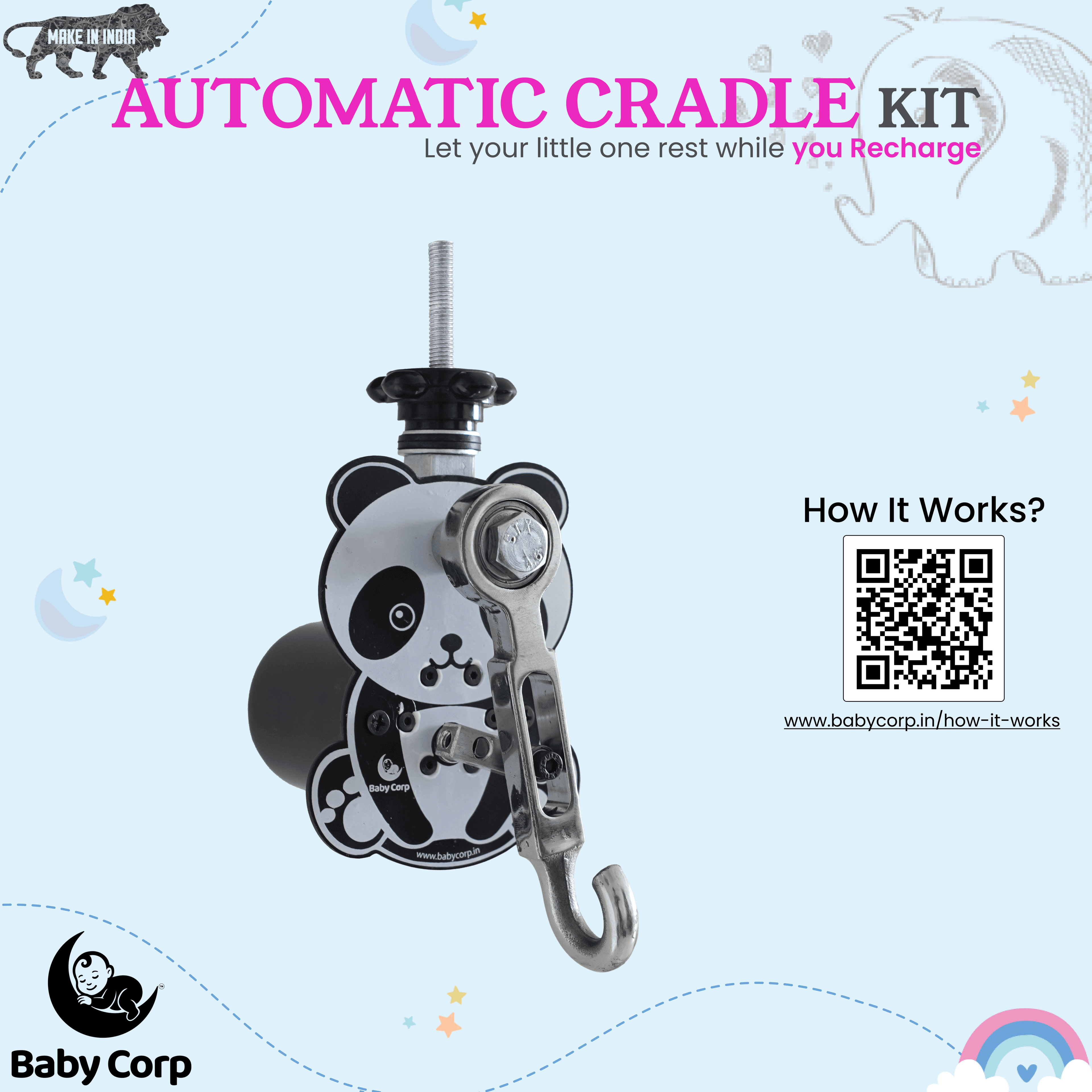 Baby Corp Automatic Cradle Kit with Premium Hammock (Cradle Not Included) - Panda