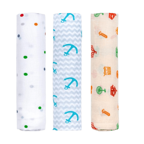Baby Corp Muslin Swaddle Blanket for Newborn Baby Pack of 3 | 100% Cotton Muslin Baby Swaddle Wrap & Receiving Blanket | Soft Breathable Baby Blanket 120x100 cm