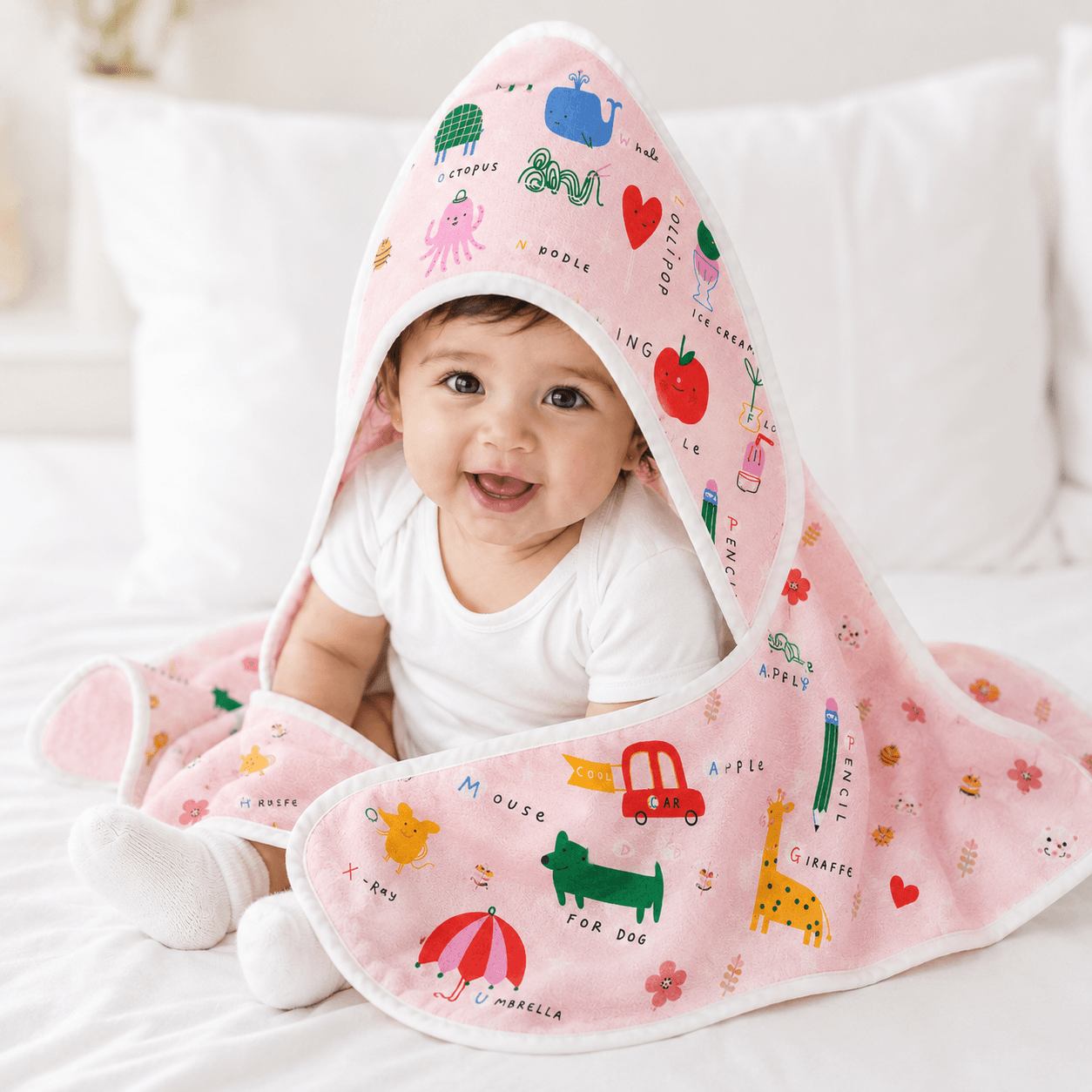 Muslin Hooded Baby Towel | Soft Quick Dry Bath Wrapper for 0–12 Months